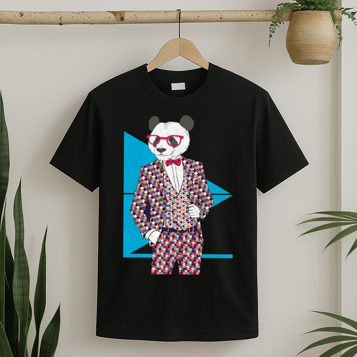 Retro Panda Platted Suit Graphic T-Shirt