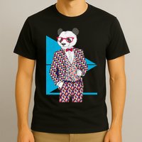 Retro Panda Platted Suit Graphic T-Shirt