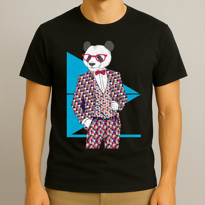 Retro Panda Platted Suit Graphic T-Shirt