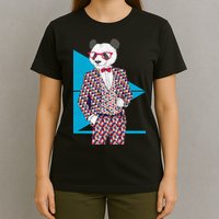 Retro Panda Platted Suit Graphic T-Shirt
