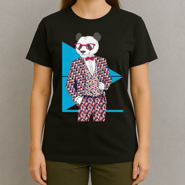 Retro Panda Platted Suit Graphic T-Shirt