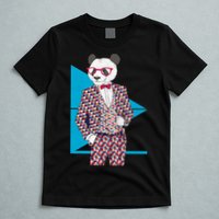 Retro Panda Platted Suit Graphic T-Shirt