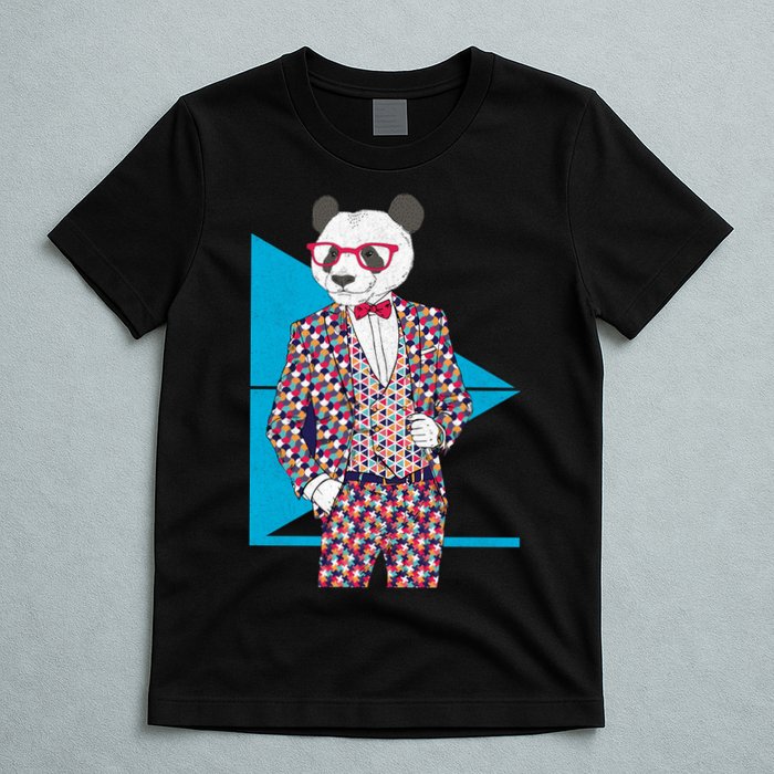 Retro Panda Platted Suit Graphic T-Shirt