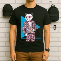 Retro Panda Platted Suit Graphic T-Shirt