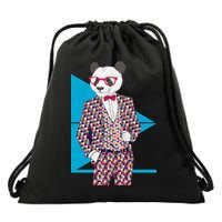 Retro Panda Platted Suit Graphic Drawstring Bag