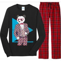 Retro Panda Platted Suit Graphic Long Sleeve Pajama Set