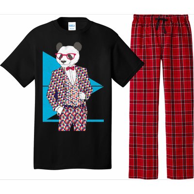 Retro Panda Platted Suit Graphic Pajama Set