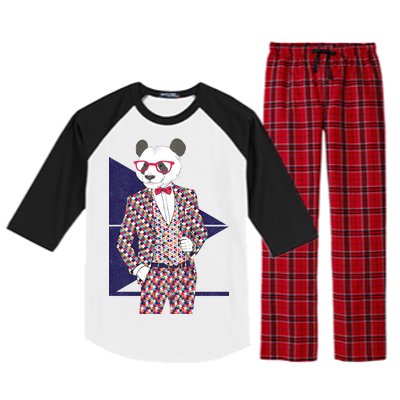 Retro Panda Platted Suit Graphic Raglan Sleeve Pajama Set