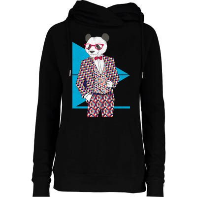 Retro Panda Platted Suit Graphic Womens Funnel Neck Pullover Hood