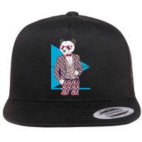 Retro Panda Platted Suit Graphic Flat Bill Trucker Hat