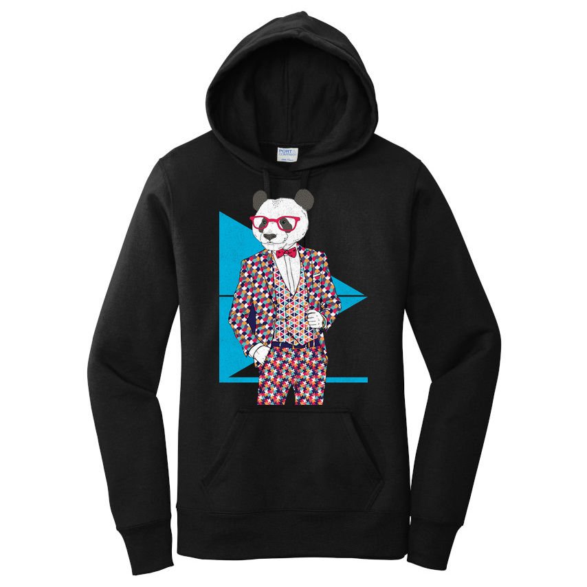 Retro Panda Platted Suit Graphic Women's Pullover Hoodie