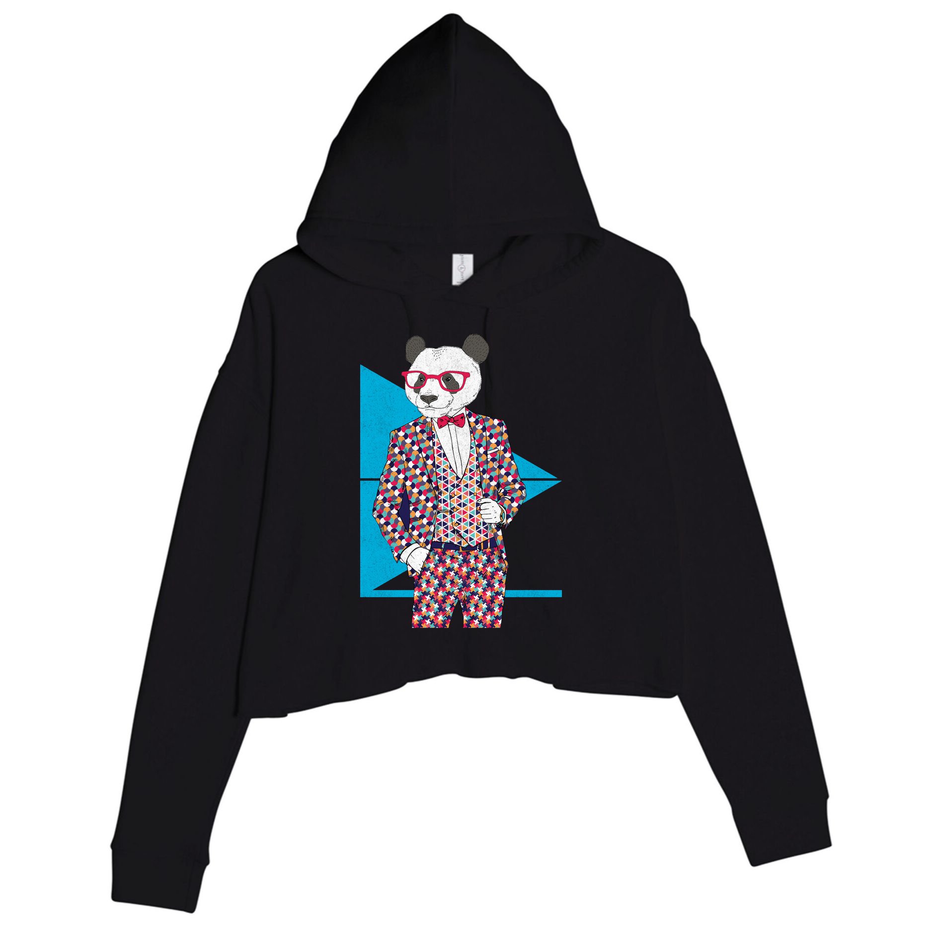 Retro Panda Platted Suit Graphic Crop Fleece Hoodie