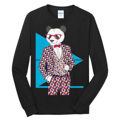 Retro Panda Platted Suit Graphic Tall Long Sleeve T-Shirt