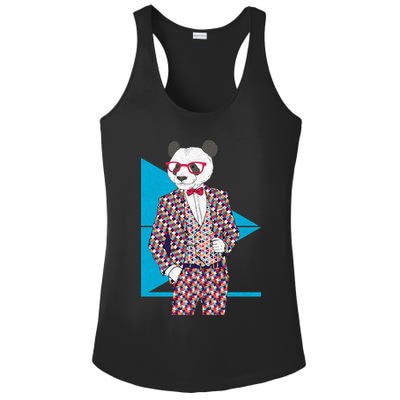 Retro Panda Platted Suit Graphic Ladies PosiCharge Competitor Racerback Tank