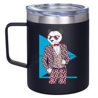 Retro Panda Platted Suit Graphic 12oz Stainless Steel Coffee Mug