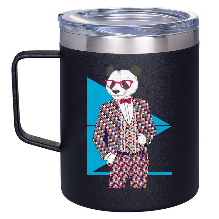 Retro Panda Platted Suit Graphic 12oz Stainless Steel Coffee Mug