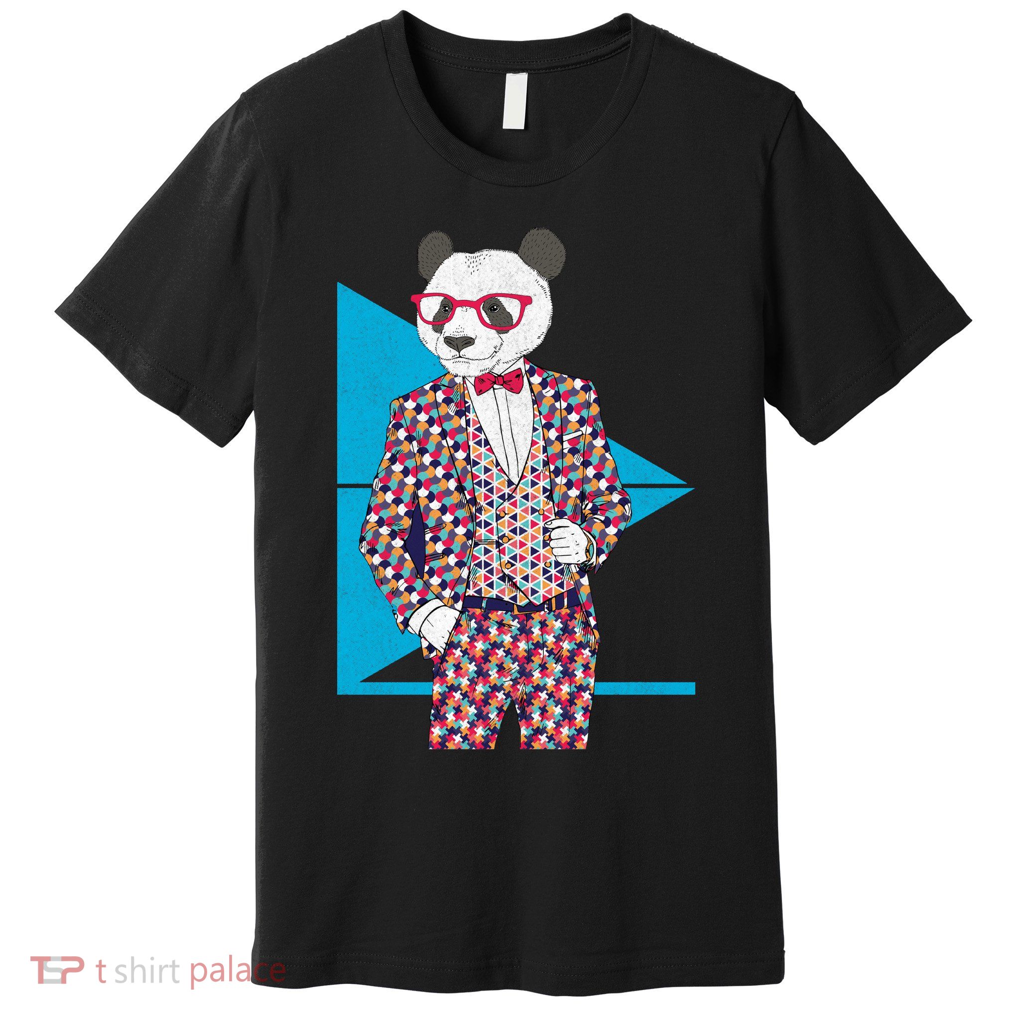 Retro Panda Platted Suit Graphic Premium T-Shirt