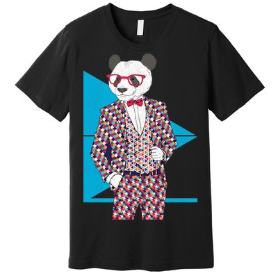 Retro Panda Platted Suit Graphic Premium T-Shirt