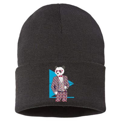 Retro Panda Platted Suit Graphic Sustainable Knit Beanie