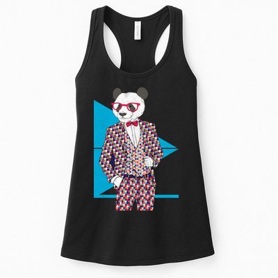 Retro Panda Platted Suit Graphic Womens Tank Top