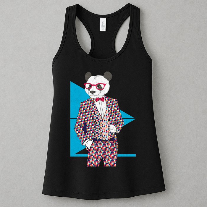 Retro Panda Platted Suit Graphic Womens Tank Top