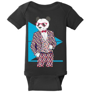 Retro Panda Platted Suit Graphic Baby Bodysuit