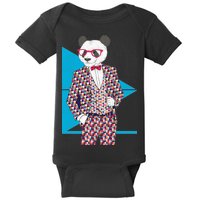 Retro Panda Platted Suit Graphic Baby Bodysuit