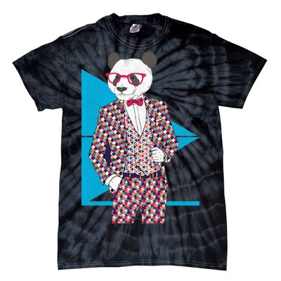 Retro Panda Platted Suit Graphic Tie-Dye T-Shirt