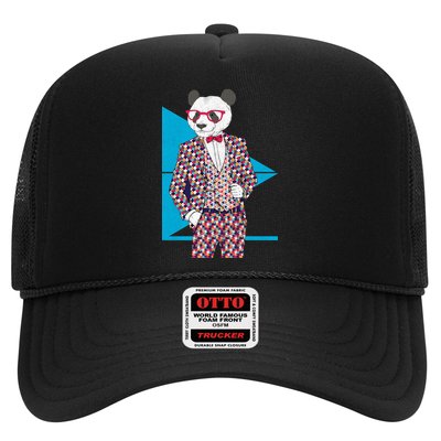 Retro Panda Platted Suit Graphic Trucker Hat