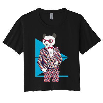 Retro Panda Platted Suit Graphic Crop Top