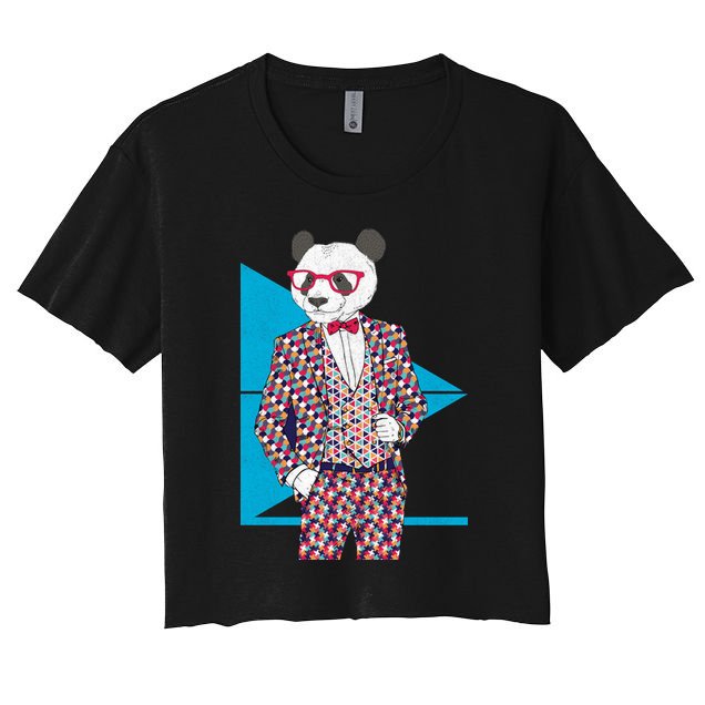 Retro Panda Platted Suit Graphic Crop Top