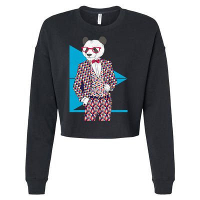 Retro Panda Platted Suit Graphic Cropped Pullover Crew