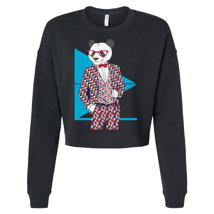 Retro Panda Platted Suit Graphic Cropped Pullover Crew