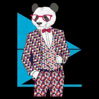 Retro Panda Platted Suit Graphic Cropped Pullover Crew