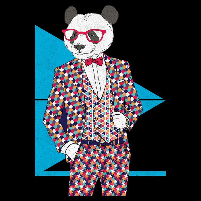 Retro Panda Platted Suit Graphic Cropped Pullover Crew