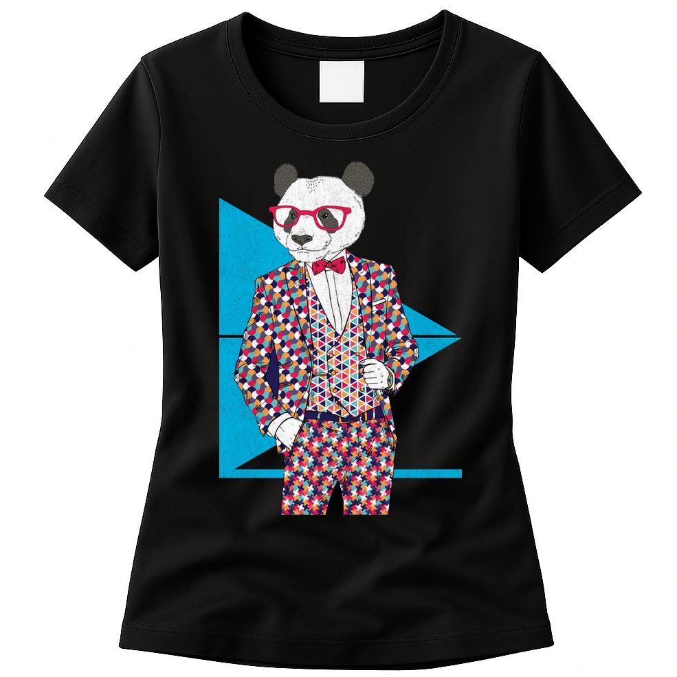 Retro Panda Platted Suit Graphic Womens T-Shirt