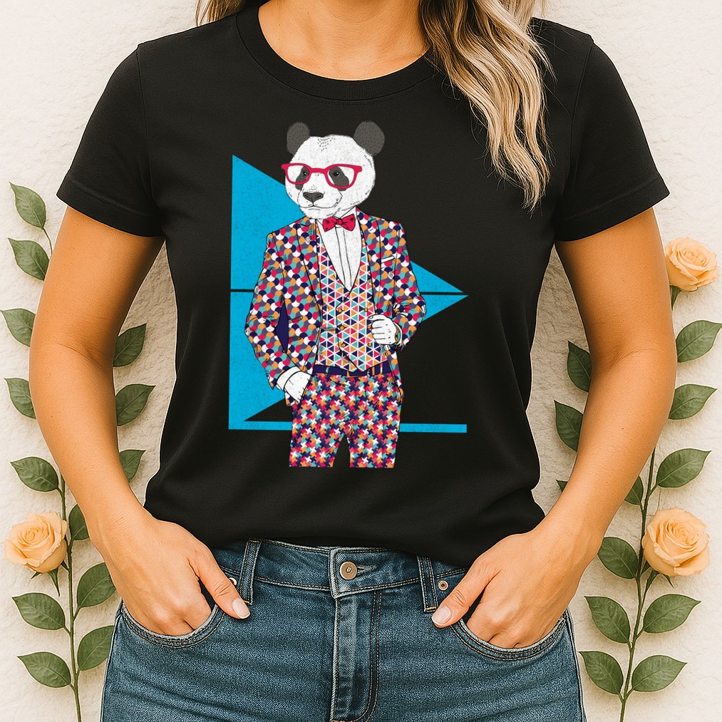 Retro Panda Platted Suit Graphic Womens T-Shirt