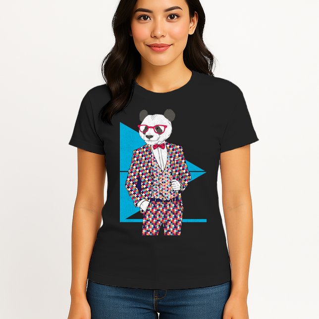 Retro Panda Platted Suit Graphic Womens T-Shirt