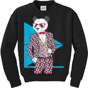 Retro Panda Platted Suit Graphic Kids Sweatshirt