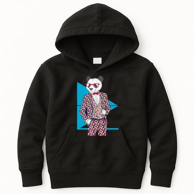 Retro Panda Platted Suit Graphic Kids Hoodie