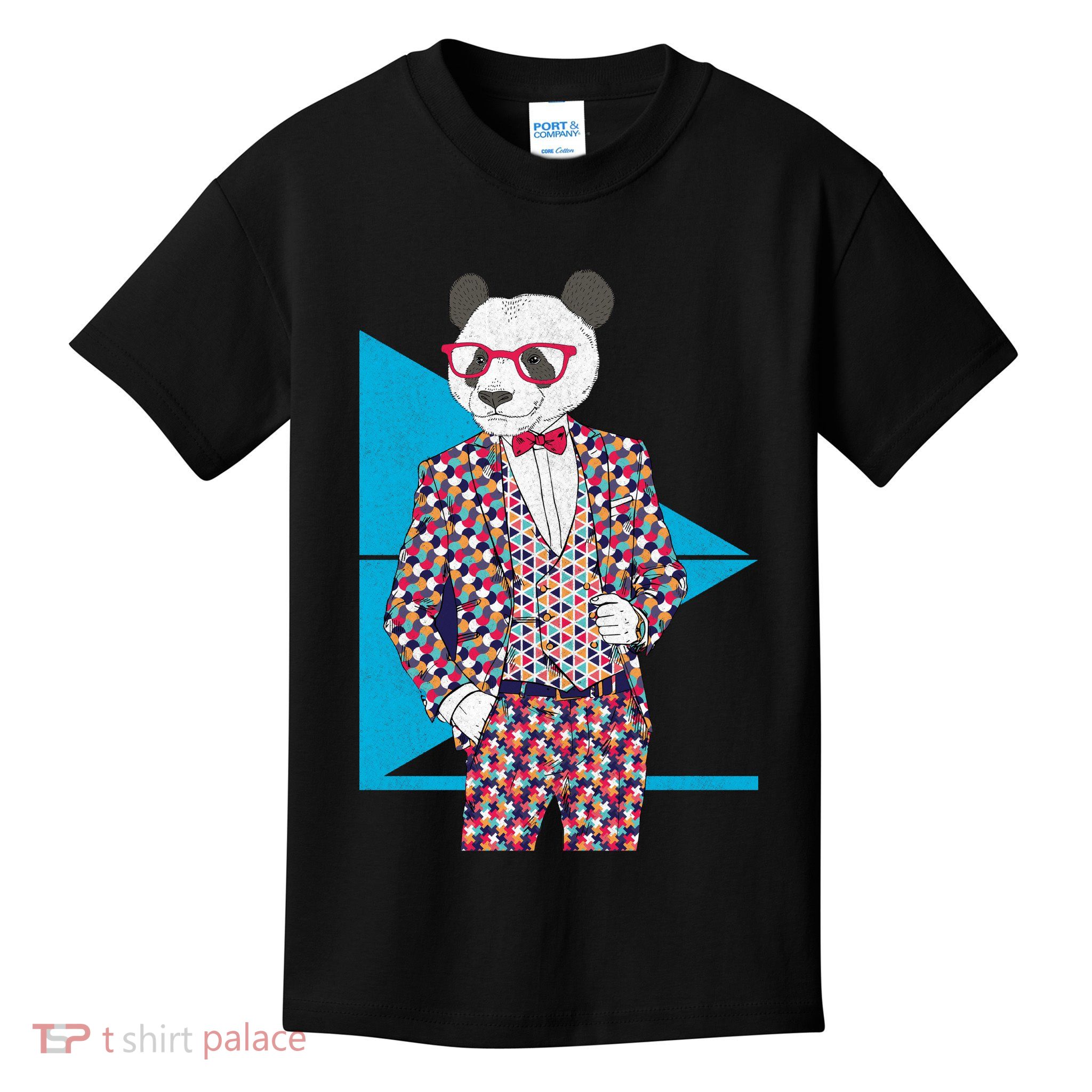 Retro Panda Platted Suit Graphic Kids T-Shirt