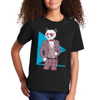 Retro Panda Platted Suit Graphic Kids T-Shirt