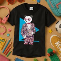 Retro Panda Platted Suit Graphic Kids T-Shirt