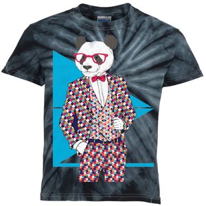 Retro Panda Platted Suit Graphic Kids Tie-Dye T-Shirt