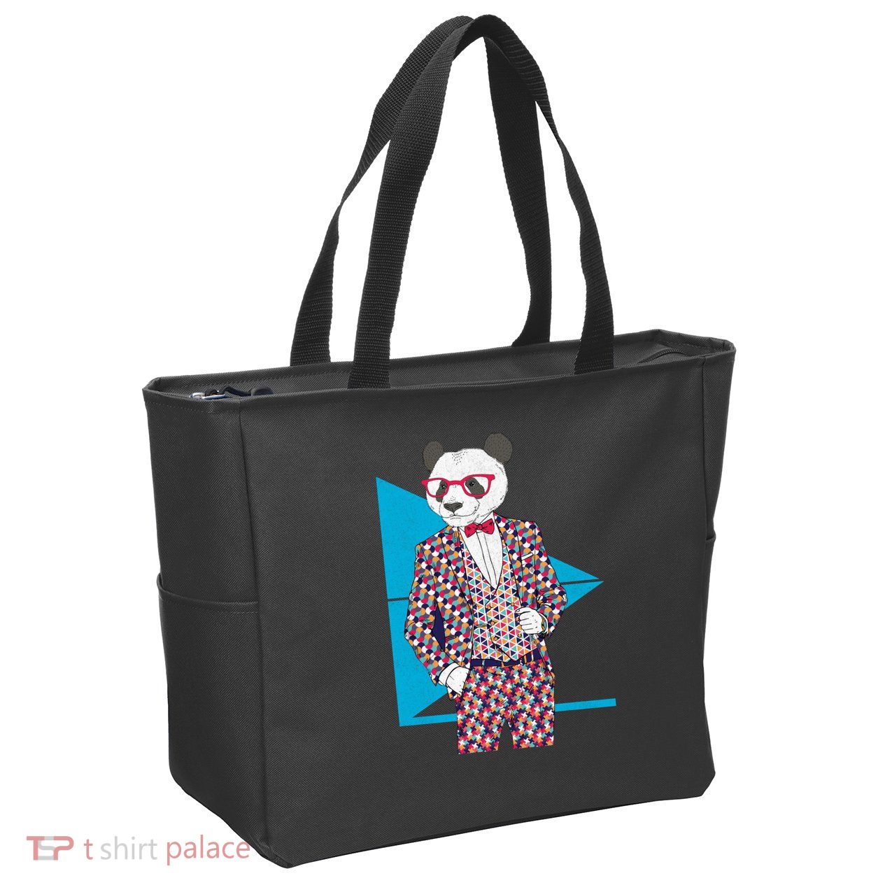 Retro Panda Platted Suit Graphic Zip Tote Bag