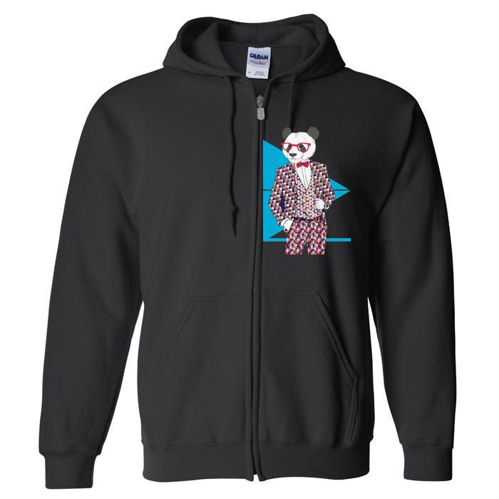 Retro Panda Platted Suit Graphic Full Zip Hoodie