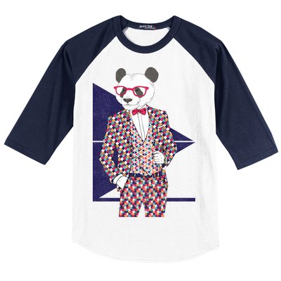 Retro Panda Platted Suit Graphic Baseball Sleeve Shirt