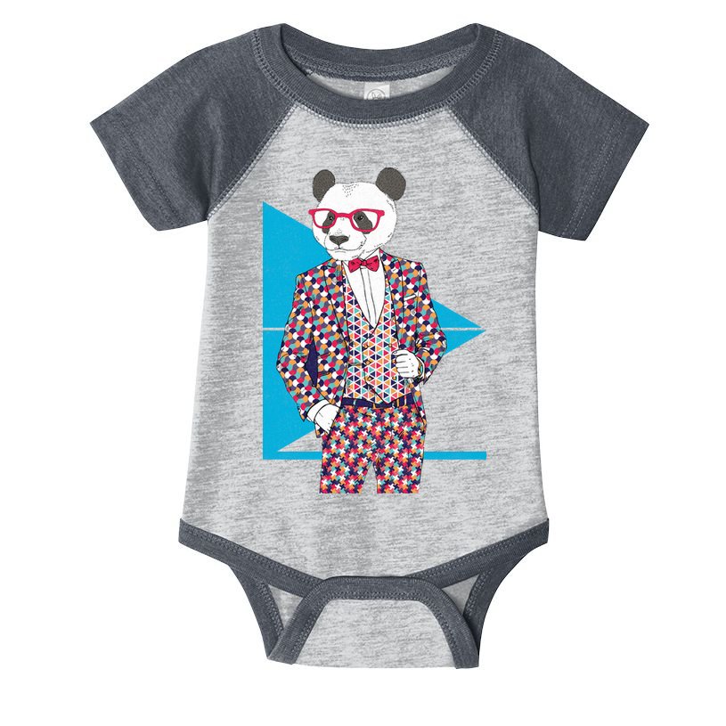 Retro Panda Platted Suit Graphic Infant Baby Jersey Bodysuit