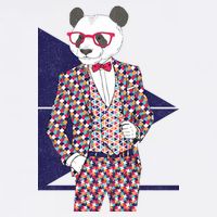 Retro Panda Platted Suit Graphic Garment-Dyed Sweatshirt