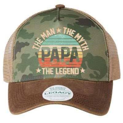 Retro Papa The Man Myth Legend Legacy Tie Dye Trucker Hat